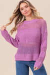 BiBi Openwork Long Sleeve Knit Top Top Trendsi   