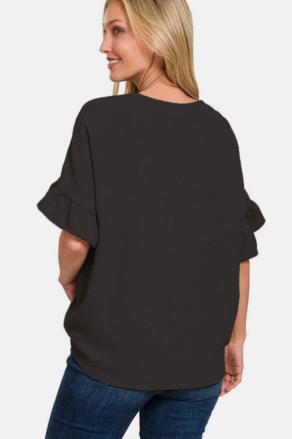 Zenana V-Neck Flutter Sleeve Top Top Trendsi   