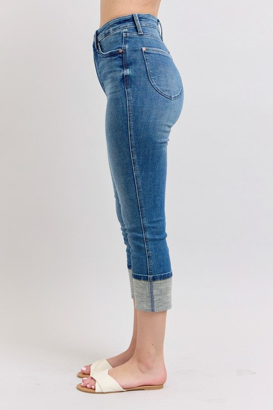Judy Blue Full Size Skinny Cuff Capris Jeans with Pockets Plus Size - NeoKira Unlimited