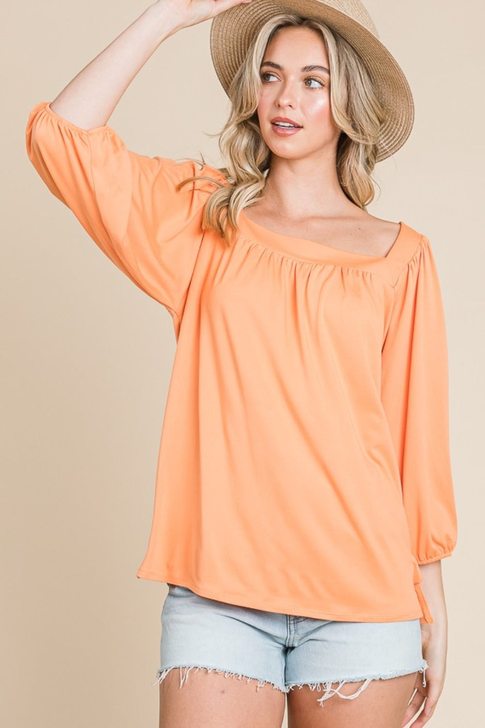 Culture Code Square Neck Puff Sleeve Top Top Trendsi   