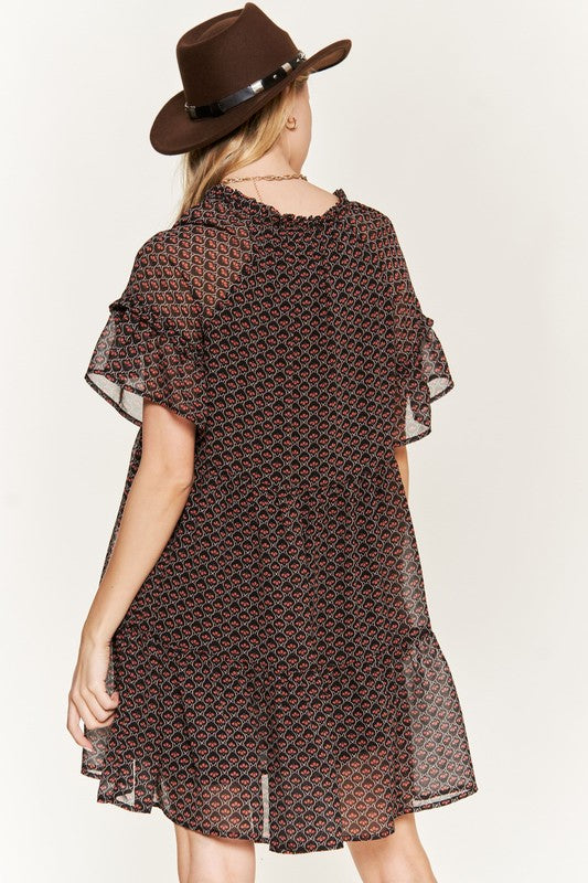 Jade By Jane Romantic Boho Floral V-Neck Mini Dress | Ruffle Sleeve - NeoKira Unlimited