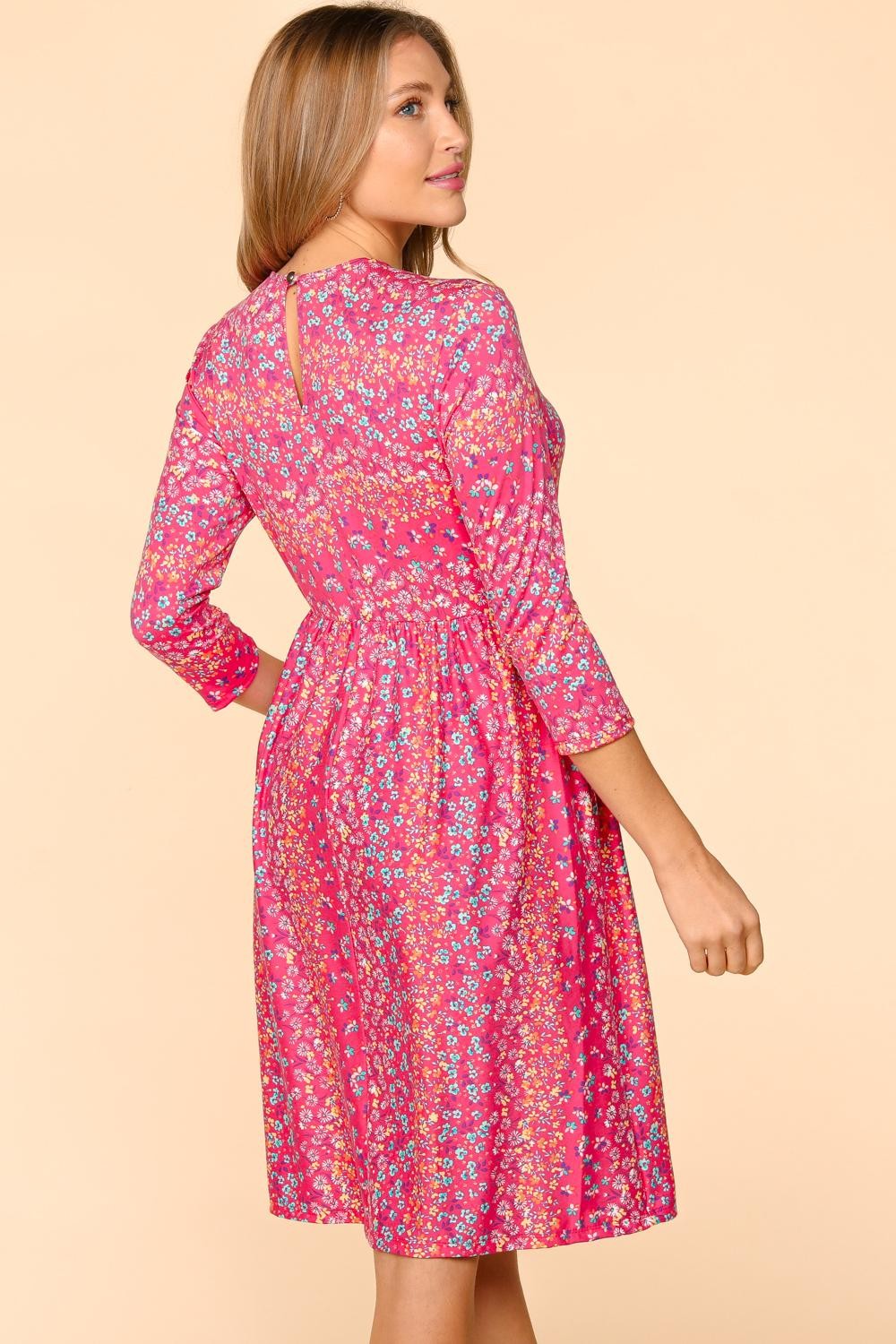 Haptics Round Neck Floral Dress with Pockets - NeoKira Unlimited