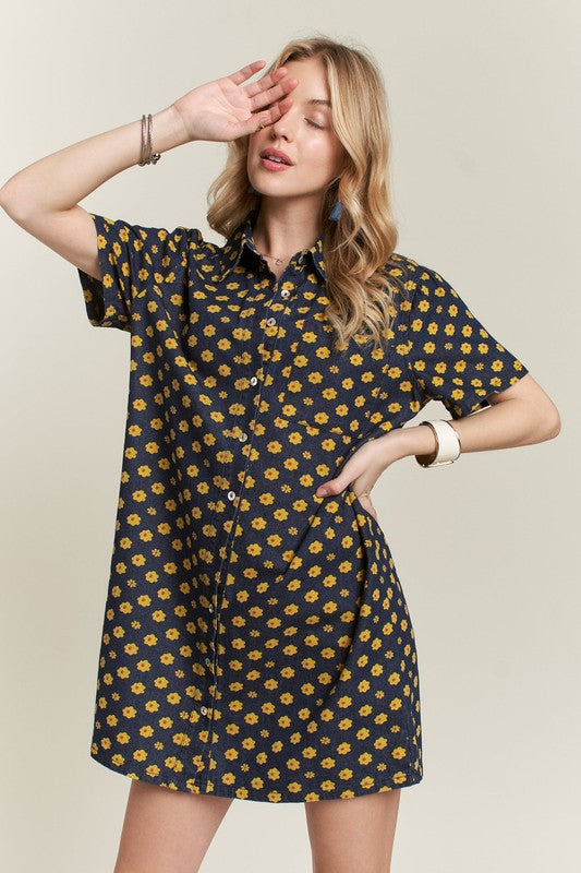 ADORA Floral Button-Up Mini Denim Dress - NeoKira Unlimited