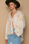 POL Oversize Lace Button-Down Shirt Shirt Trendsi   