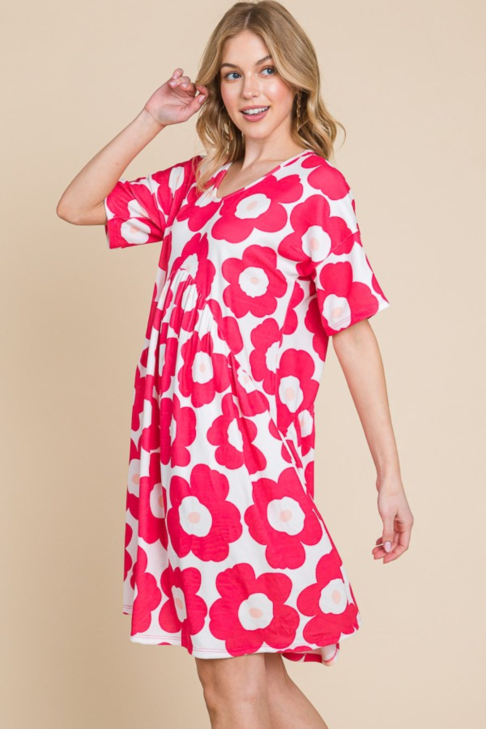 BOMBOM Flower Print Ruched Dress - NeoKira Unlimited
