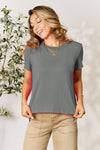 Basic Bae Full Size Round Neck Short Sleeve T-Shirt T-Shirt Trendsi Heather Gray M 