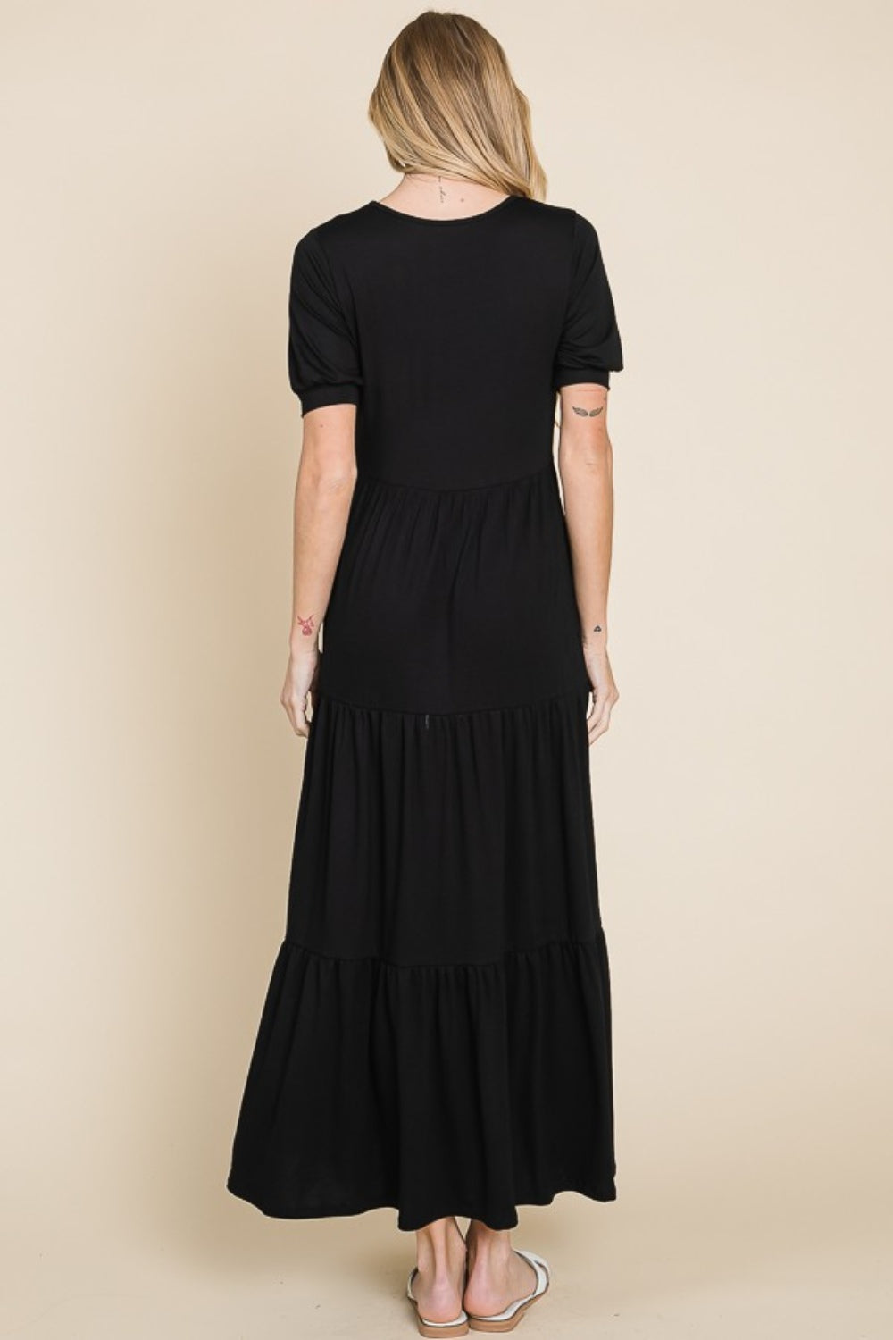 BOMBOM Short Sleeve Tiered Maxi Dress - NeoKira Unlimited