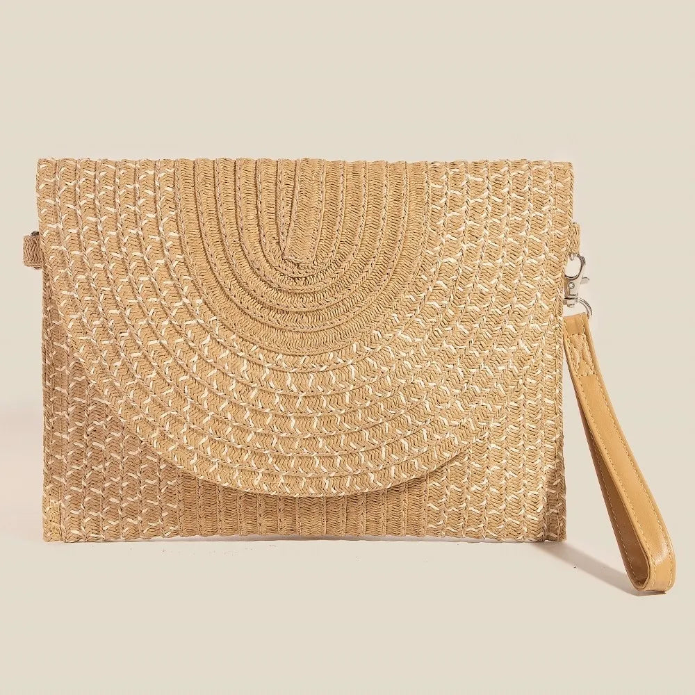 Boho Woven Straw Envelope Crossbody Bag – Natural Tan with Tassel Detail - NeoKira Unlimited