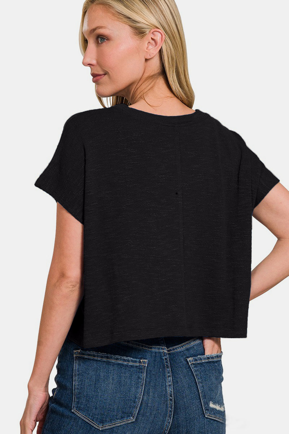 Zenana Round Neck Short Sleeve Crop T-Shirt T-Shirt Trendsi   