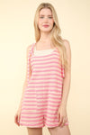 VERY J Tie Shoulder Front Pocket Striped Contrast Romper Romper Trendsi Pink Stripe S 