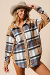 BiBi Curved Hem Sequin Plaid Button Up Shacket - NeoKira Unlimited