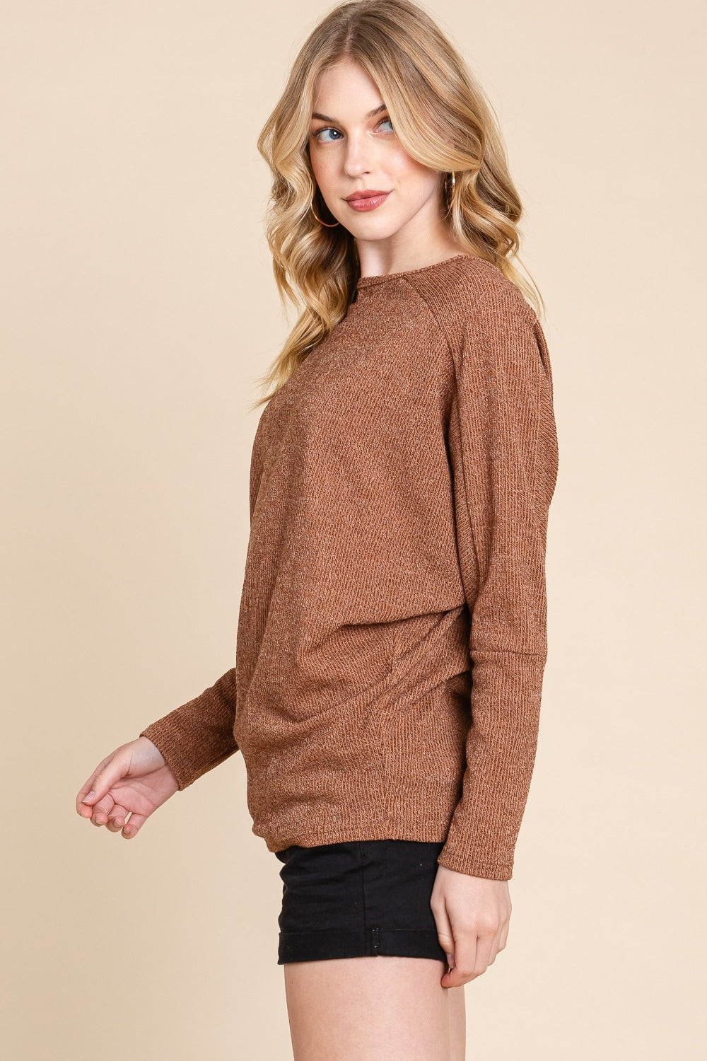 BOMBOM Drop Shoulder Long Sleeve Knit Top - NeoKira Unlimited