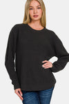 Zenana High Low Long Sleeve Waffle Sweater Sweater Trendsi Black S 