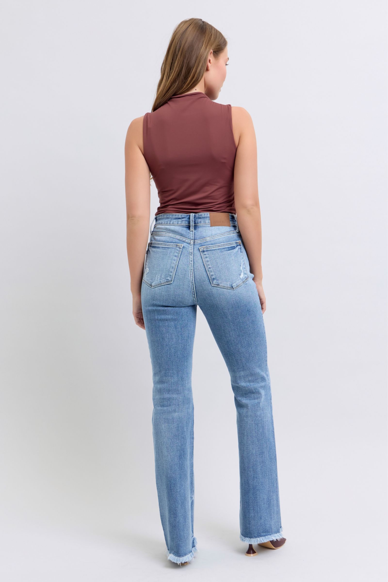 Judy Blue Full Size Raw Hem High Rise Bootcut Jeans - NeoKira Unlimited