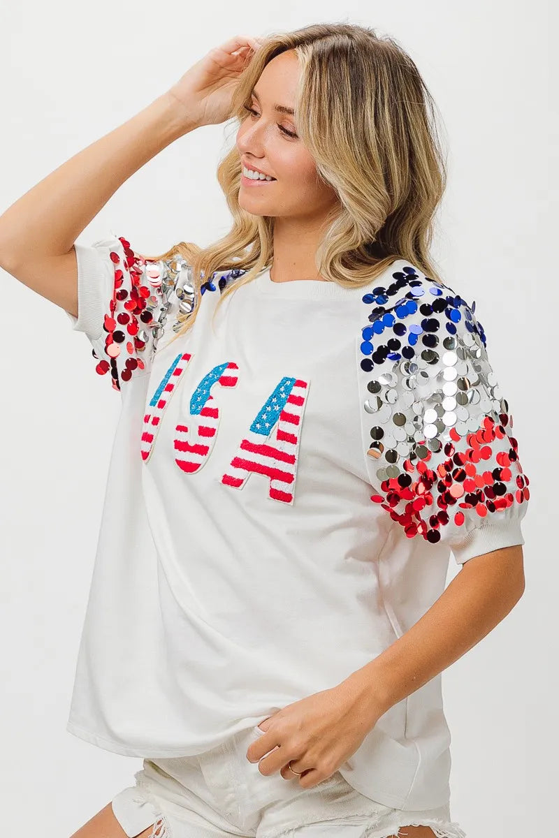 BiBi American Flag Theme Sequin Top - NeoKira Unlimited