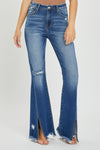 RISEN Full Size High Rise Front Slit Frayed Hem Flare Jeans Jeans Trendsi   