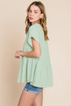 Cotton Bleu by Nu Lab Ruched Notched Short Sleeve Blouse Blouse Trendsi   