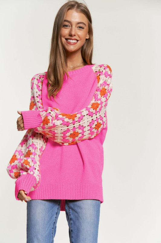 Davi & Dani Crochet Detailed Cozy Long Sleeve Knit Sweater Top - NeoKira Unlimited