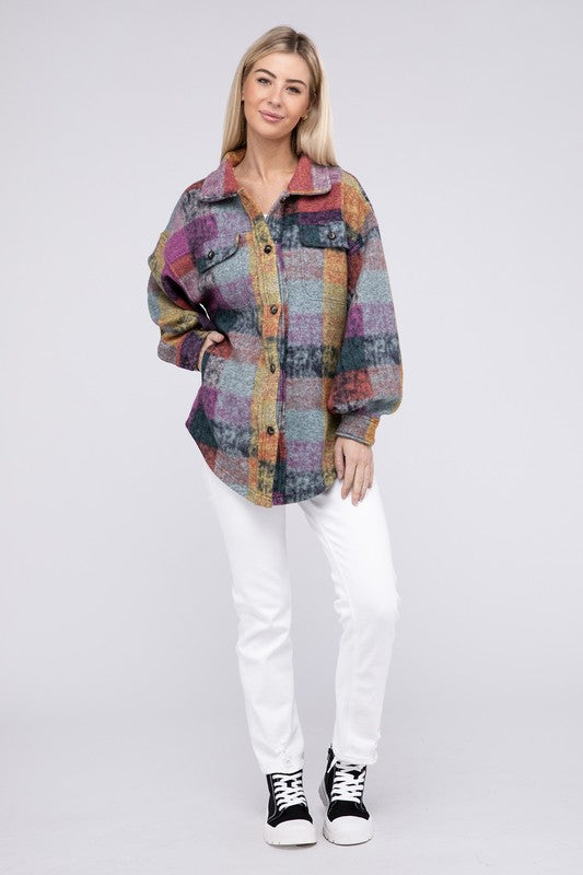 BiBi Loose Fit Buttoned Down Check Shirt Jacket Jacket BiBi   