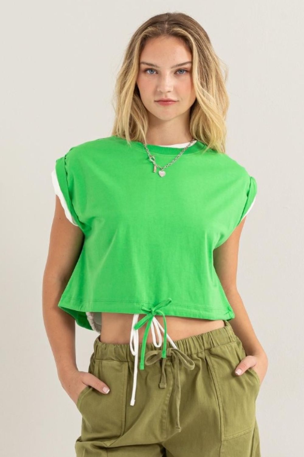 HYFVE Drawstring Hem Crop Top Crop Top Trendsi Green S 