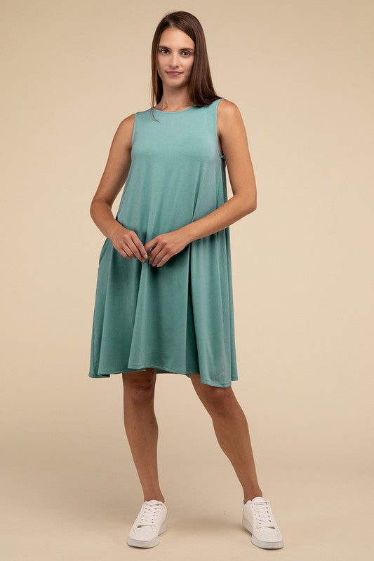 ZENANA Sleeveless Flared Slip Summer Dress with Side Pockets - NeoKira Unlimited