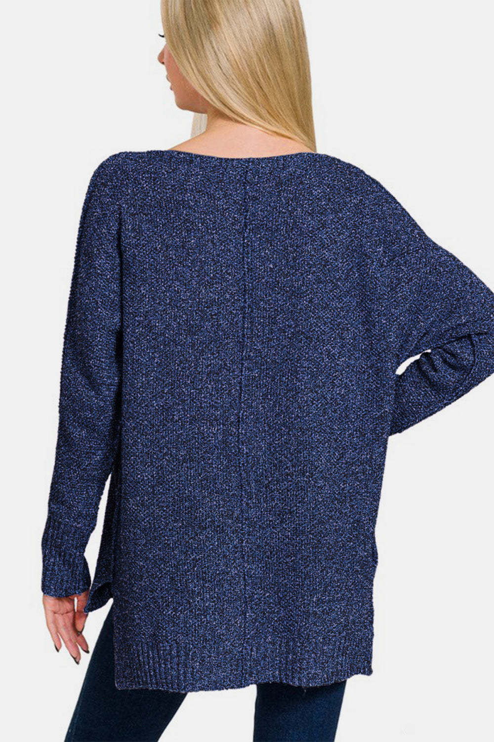 Zenana High-Low Center Seam V-Neck Sweater - NeoKira Unlimited