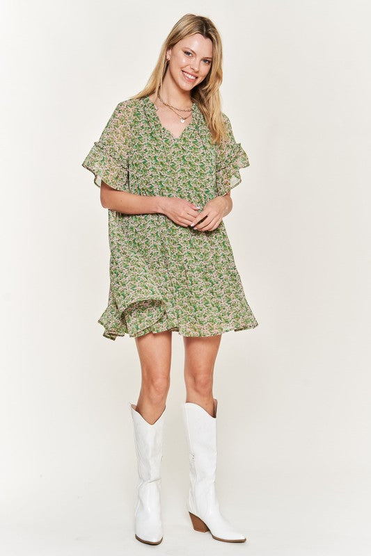Jade By Jane Boho Floral Ruffle Sleeve V-Neck Mini Dress – Plus Size Flow & Flair - NeoKira Unlimited