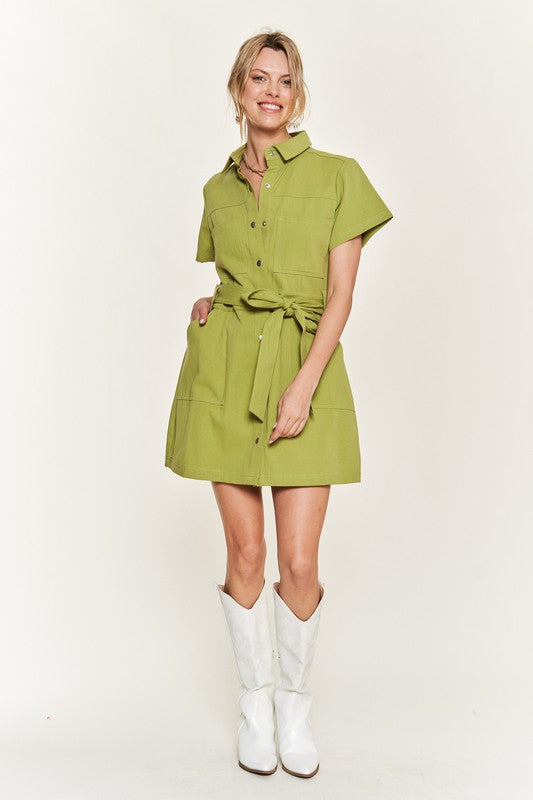 Jade By Jane Belted Cotton Utility Dress | Minimalist Chic Functional Style - NeoKira Unlimited