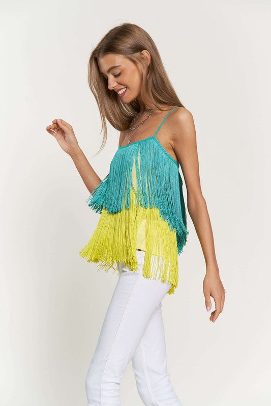 Davi & Dani Fringe Overlay Cross Straps Party Cami Top Top Davi & Dani   