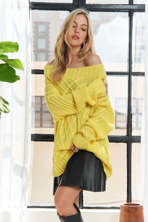 ADORA Cable Knit Off Shoulder Sweater - NeoKira Unlimited
