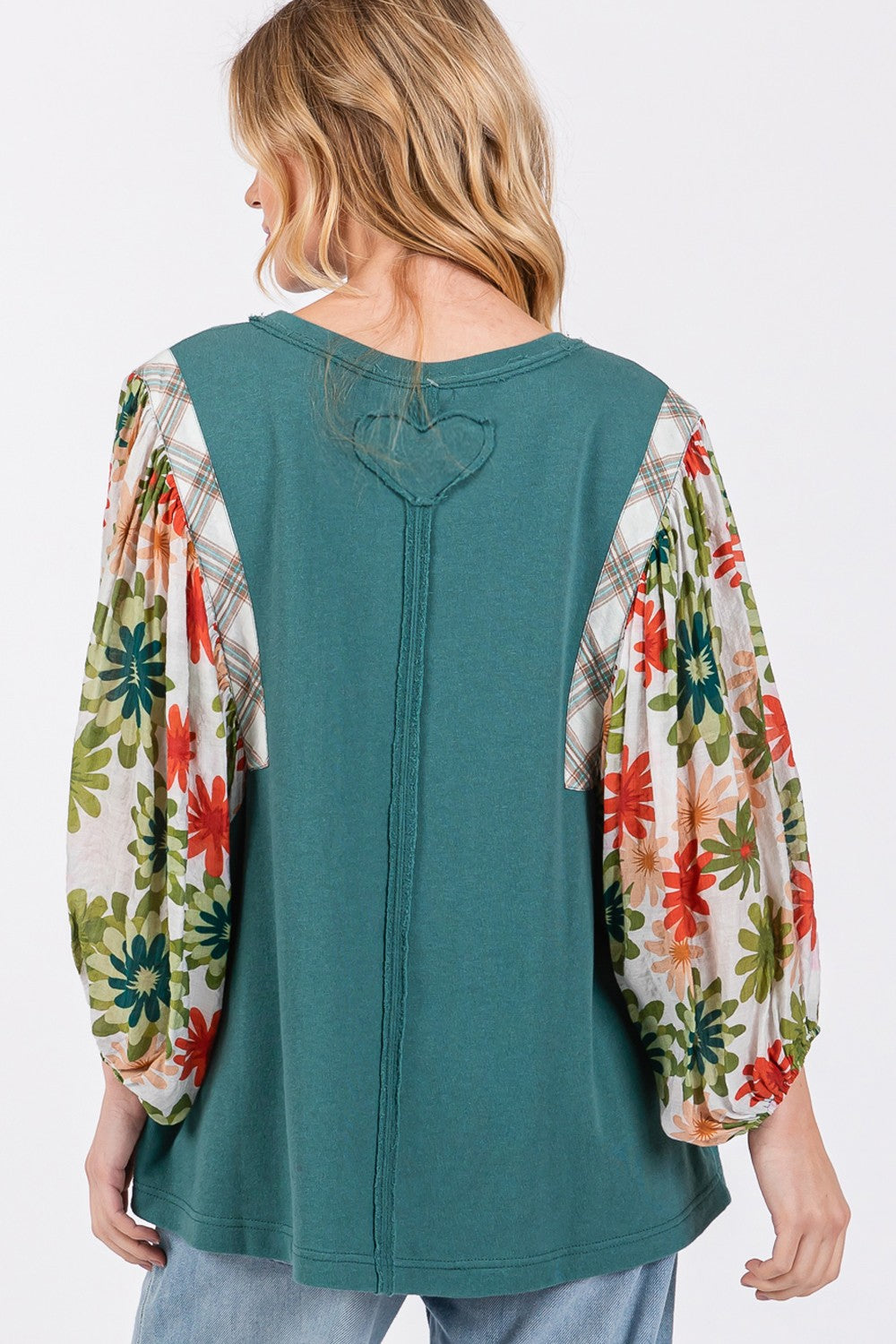 SAGE + FIG Full Size Printed Balloon Sleeve Contrast Top - NeoKira Unlimited