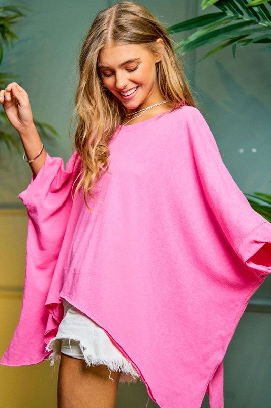 Solid Round Neck Loose Fit Kimono Sleeve Sweater  Davi & Dani   