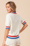 BiBi US Flag Theme Striped Heart Sweater Sweater Trendsi   