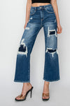 Risen Full Size High Rise Patch Detailed Wide Leg Crop Jeans Jeans Trendsi   