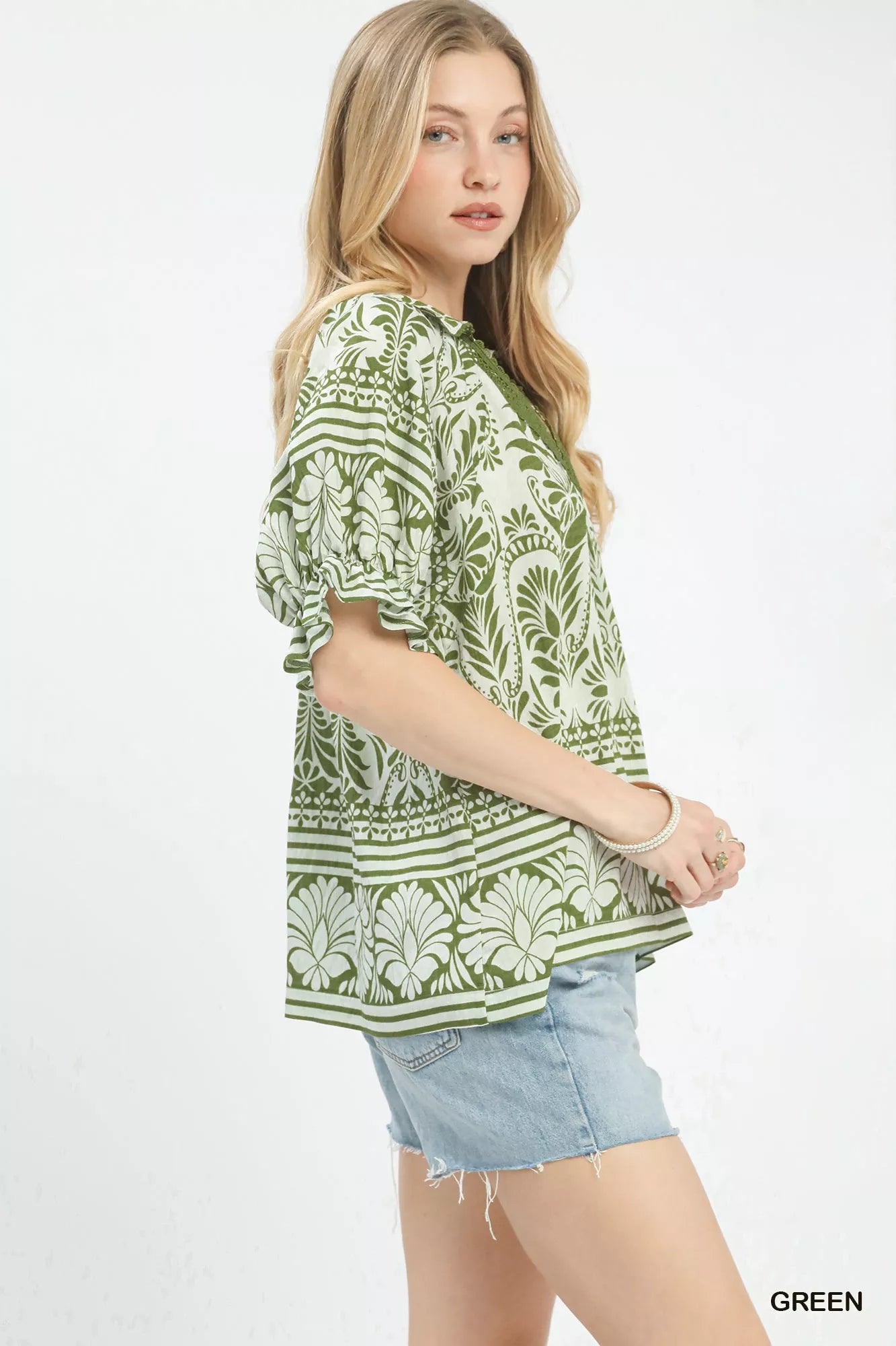 Umgee Two Tone Boarder Print Top - NeoKira Unlimited
