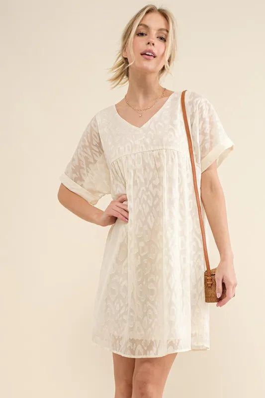 And The Why Woven Leopard Baby Doll Roll-Sleeve Casual Dress - NeoKira Unlimited