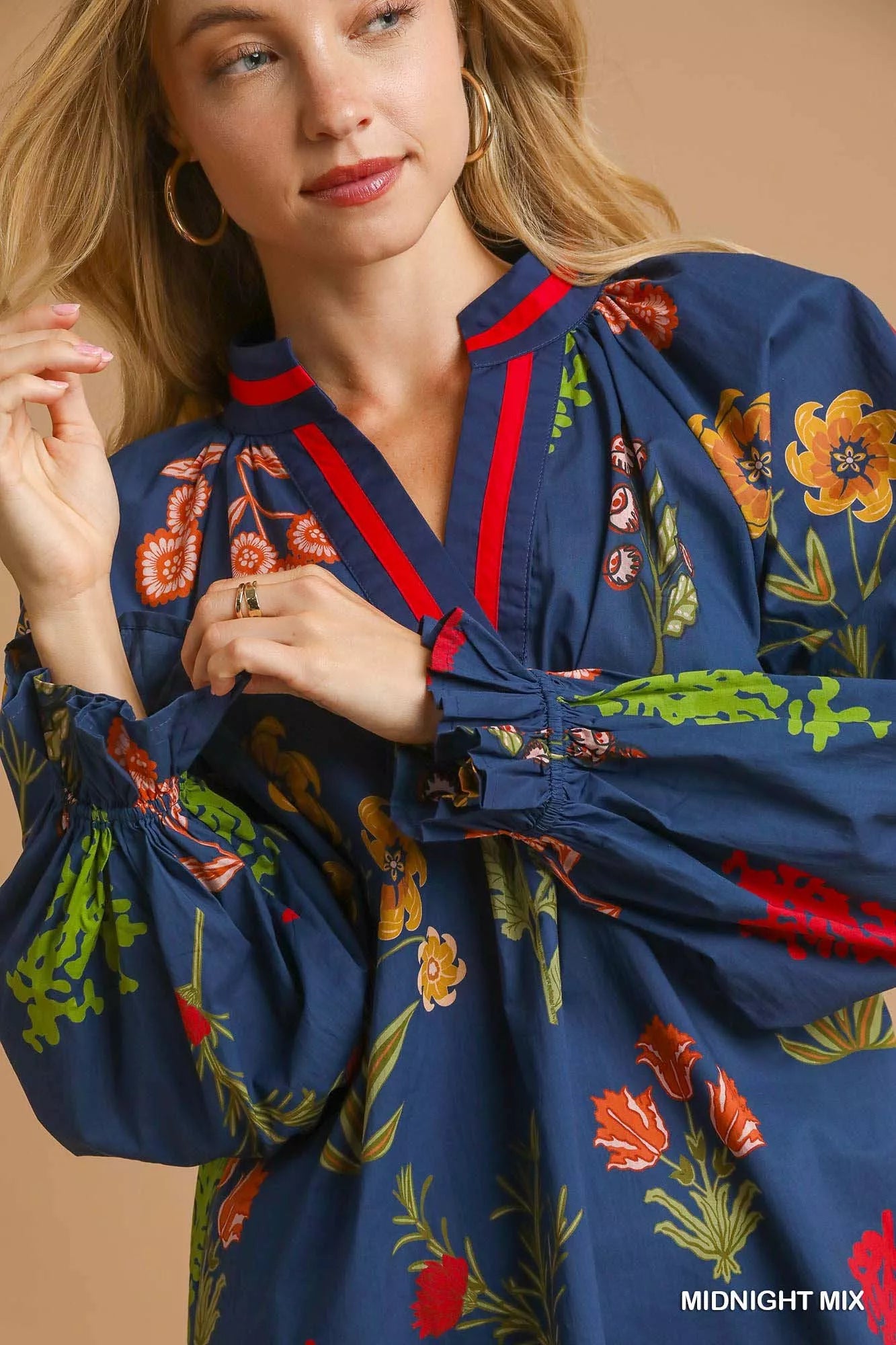 Umgee Floral Print Flounce Sleeve Blouse Boho Chic - NeoKira Unlimited