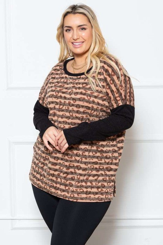 Jade By Jane Plus Size Statement Long Sleeve Top | Animal Print Casual Chic - NeoKira Unlimited