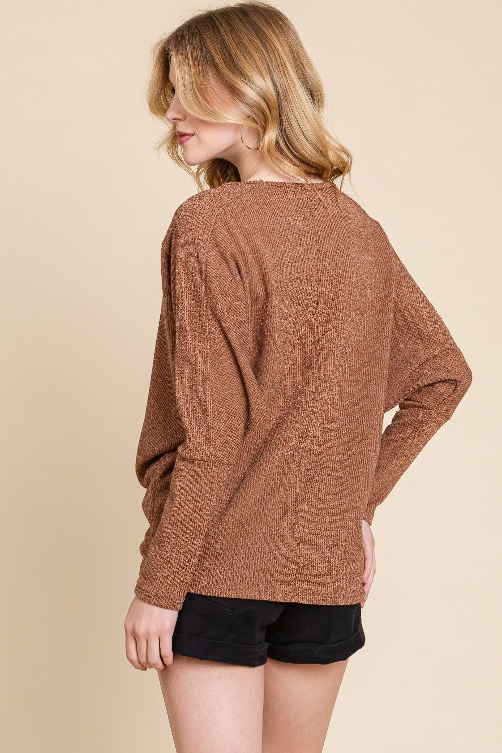 BOMBOM Drop Shoulder Long Sleeve Knit Top - NeoKira Unlimited