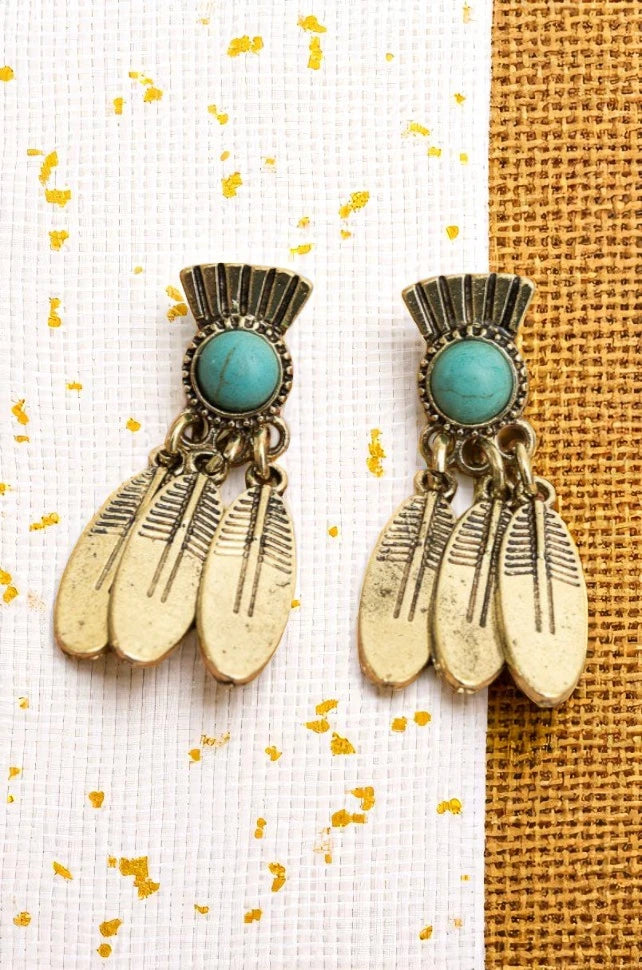 Antique Bronze Turquoise Stone Earrings - NeoKira Unlimited