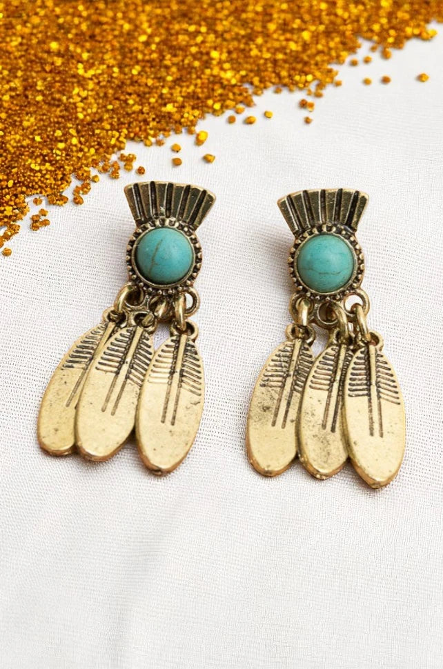 Antique Bronze Turquoise Stone Earrings - NeoKira Unlimited