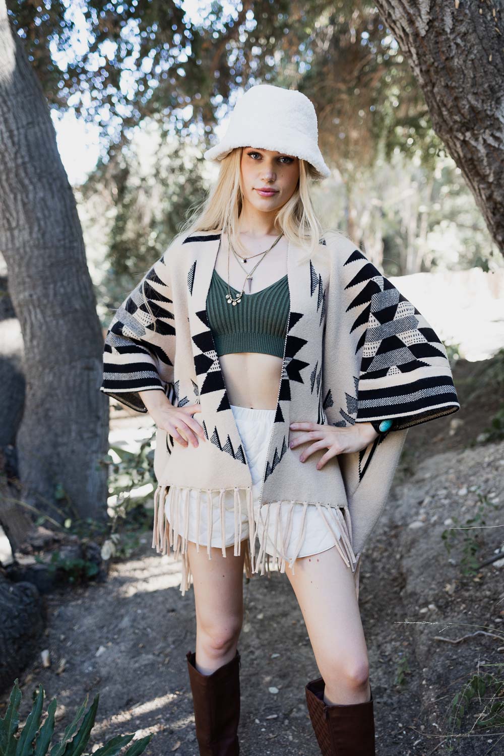 Aztec Luxe Fringed Ruana Ponchos Leto Collection   