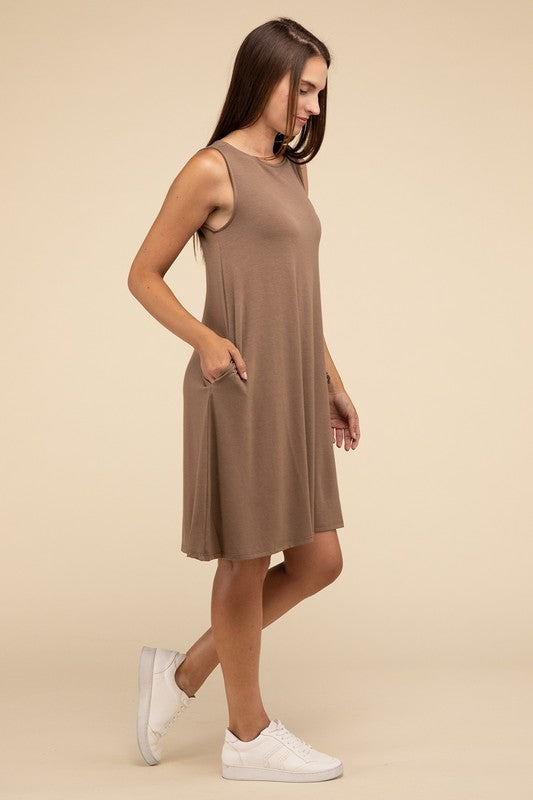 ZENANA Sleeveless Flared Slip Summer Dress with Side Pockets - NeoKira Unlimited
