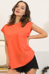 Ninexis Round Neck Cap Sleeve T-Shirt T-Shirt Trendsi Orange S 