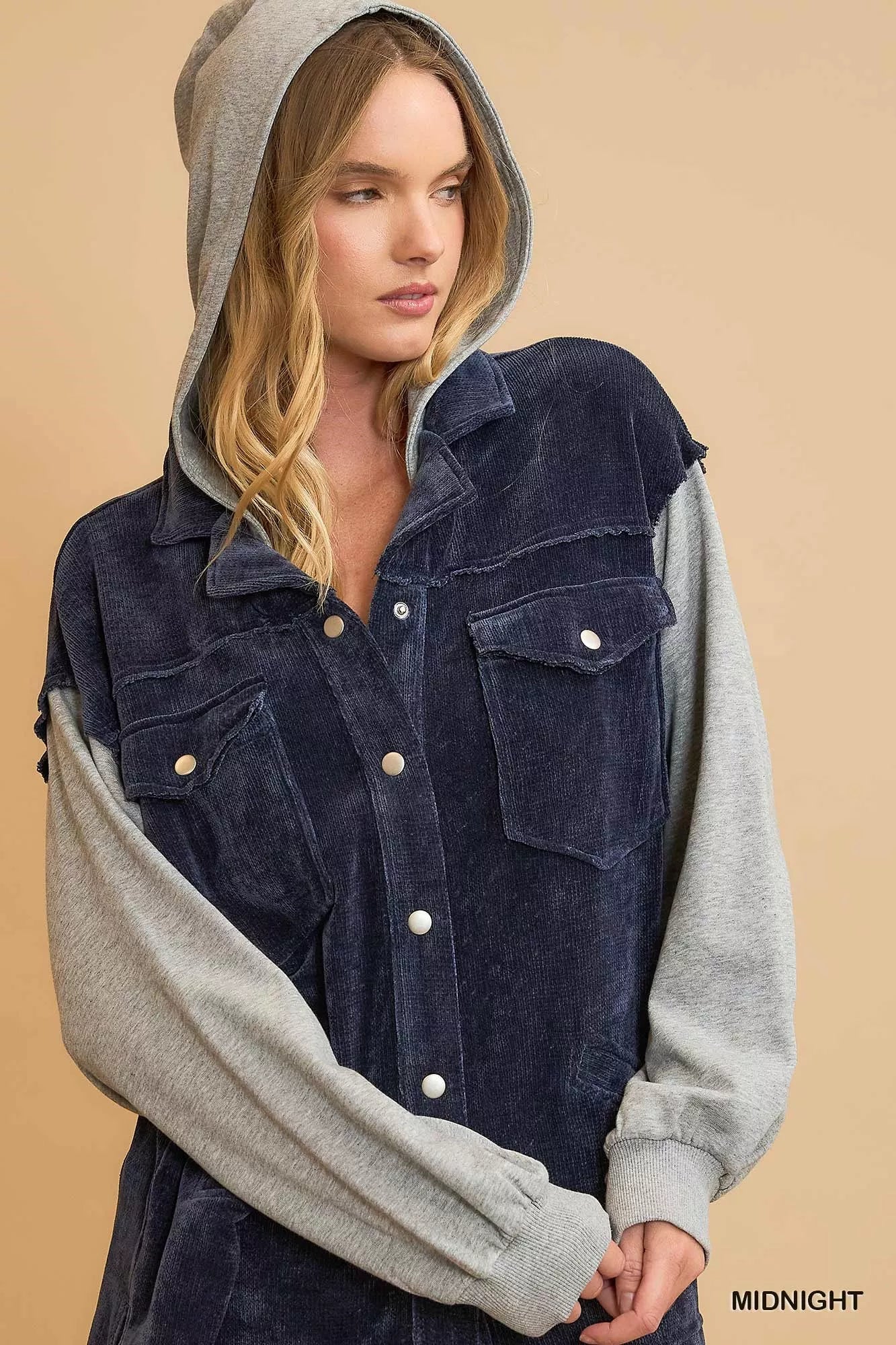 Umgee Contrast Hooded Chenille Jacket – Casual Streetwear - NeoKira Unlimited