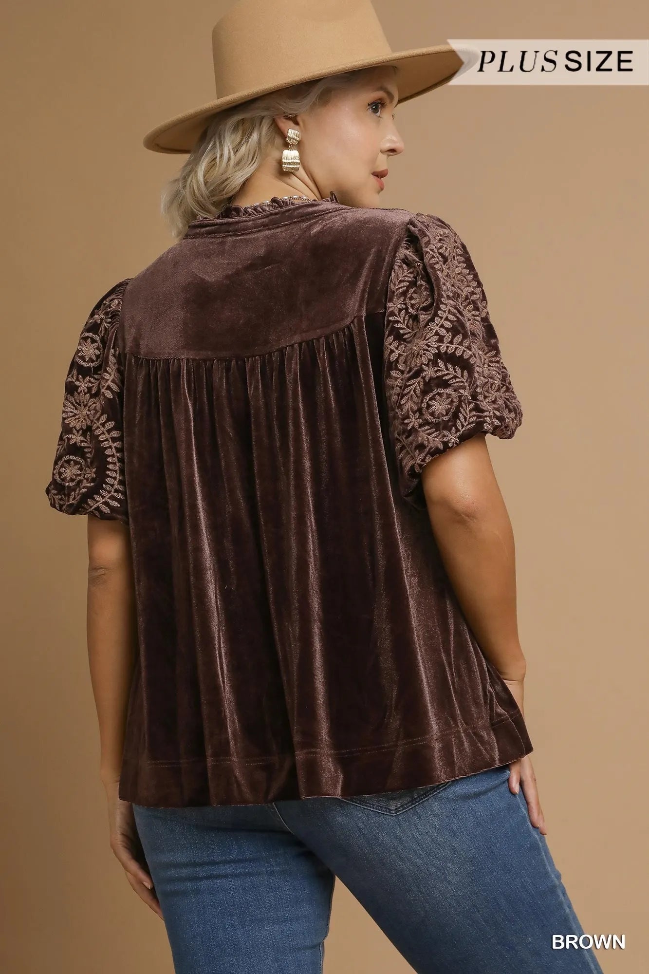 Umgee Velvet Embroidered Sleeve Blouse – Boho Luxe Plus Style - NeoKira Unlimited