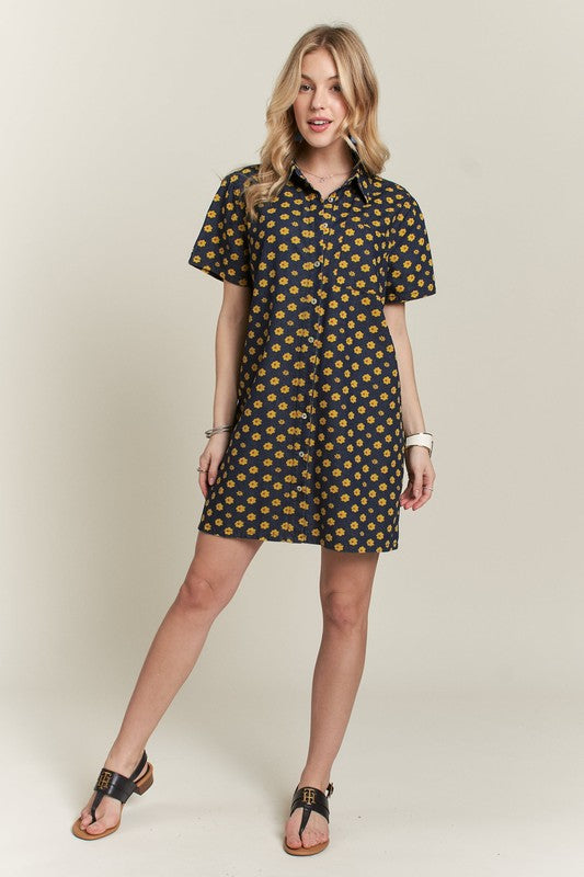 ADORA Floral Button-Up Mini Denim Dress - NeoKira Unlimited