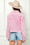 Veveret Button Up Cropped Denim Jacket Jacket Trendsi   