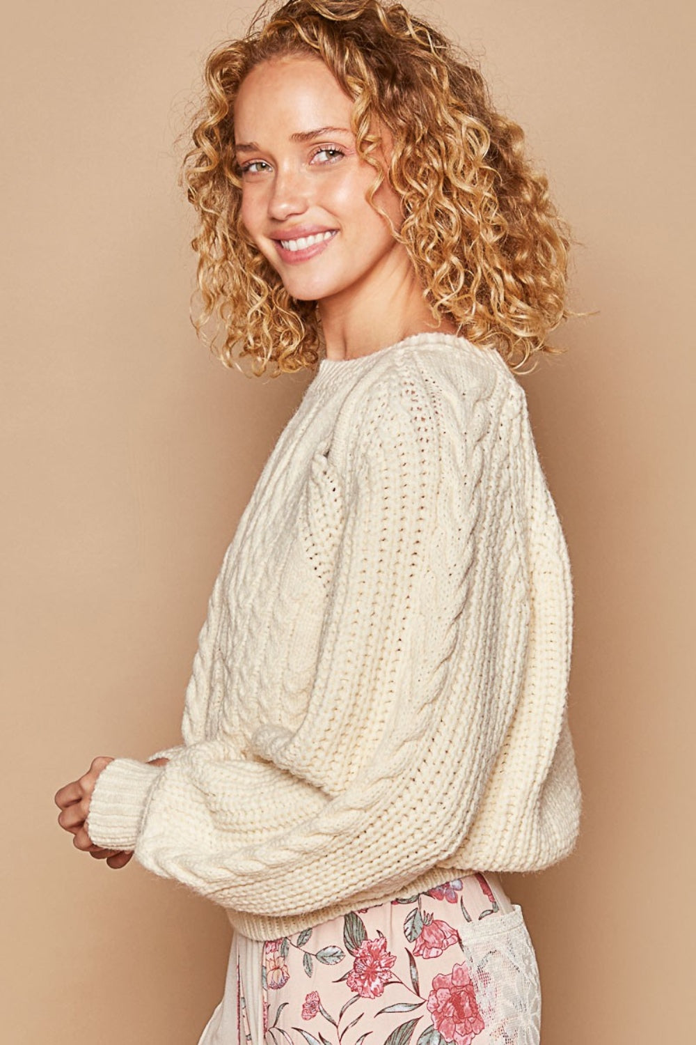 POL Cable Knit Cutout Long Sleeve Sweater Sweater Trendsi   