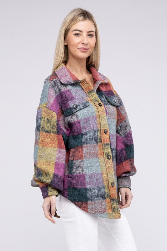 BiBi Loose Fit Buttoned Down Check Shirt Jacket Jacket BiBi   